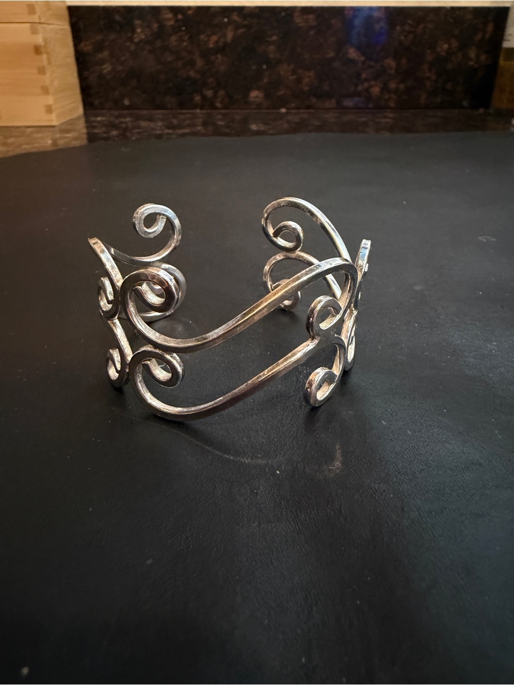 925 Sterling Silver Ornate Wide Scroll Design Cuff Bracelet 24 Grams